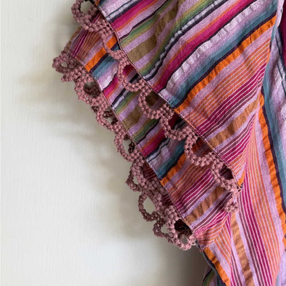 Democracy Striped Pink Multi-Color Boho Flutter Sleeve Top. Petite Medium - Picture 4 of 6